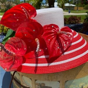 Red and White Derby Hat